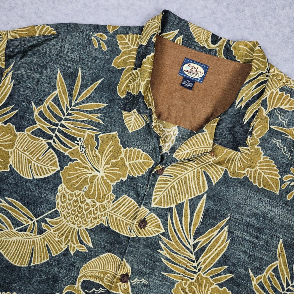 Tommy Bahama Men XXL Linen Button Shirt Tropical Pineapple Marlin Aloha Hawaiian